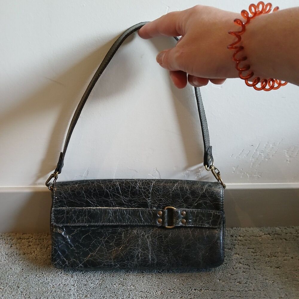 Kooba Metallic Dark Grey Black / Silver / Gunmetal Leather Shoulder Bag EUC